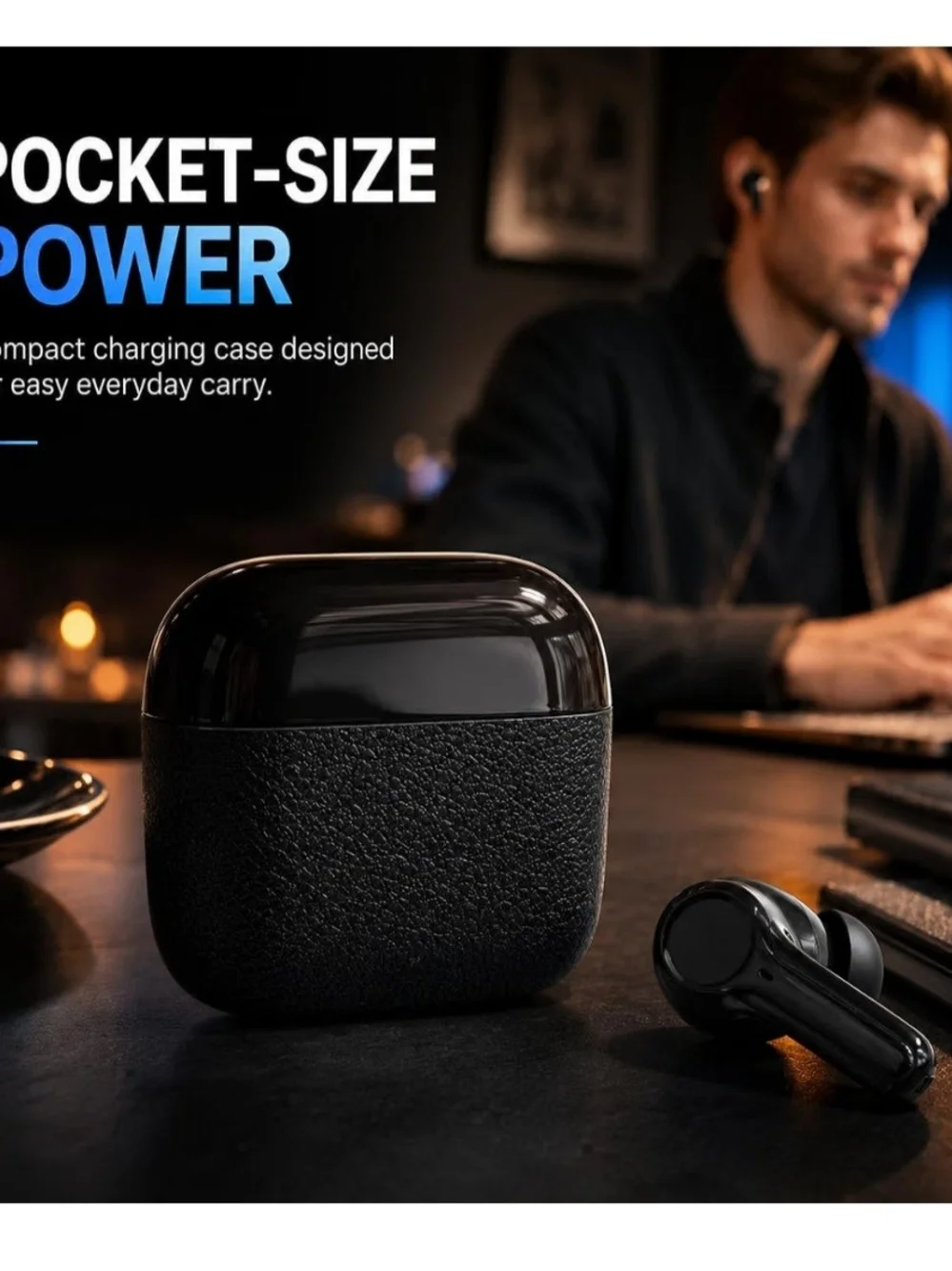 Amazon True Wireless Bluetooth Earbuds in Black with Charging Case
